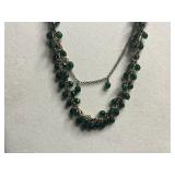 Emerald Green Glass Bead Necklace Set with Amber Bead Necklace and Bakelite Leaf Clip & Deer Pin