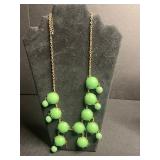 Emerald Green Glass Bead Necklace Set with Amber Bead Necklace and Bakelite Leaf Clip & Deer Pin