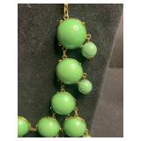 Emerald Green Glass Bead Necklace Set with Amber Bead Necklace and Bakelite Leaf Clip & Deer Pin