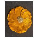 Vintage Jewelry Set: Mother-of-Pearl Pin, Rose Pendant Necklace, Amber Bead Necklace