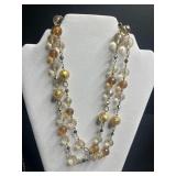 Vintage Jewelry Set: Mother-of-Pearl Pin, Rose Pendant Necklace, Amber Bead Necklace