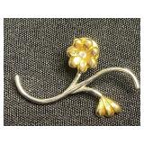 Jewelry Lot: 3 Necklaces - Rhinestone, Pearl w Gold Beads (unverified), Black Pearl (unverified), VTG Monet Pendant, Floral Pin