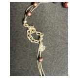 Jewelry Lot: 3 Necklaces - Rhinestone, Pearl w Gold Beads (unverified), Black Pearl (unverified), VTG Monet Pendant, Floral Pin