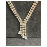 Jewelry Lot: 3 Necklaces - Rhinestone, Pearl w Gold Beads (unverified), Black Pearl (unverified), VTG Monet Pendant, Floral Pin