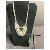 Necklace Set - Gold Disc VCLM Necklace, Dreamcatcher Necklace, Faux Pearl Necklace w Matching Earrings, Rhinestone Necklace