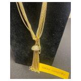 Sarah Coventry Gold-Tone Tassel Necklace, Black Bead Necklaces, Yellow Rose Cruver Chicago Brooch, Crystal Flower Earrings