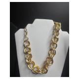 Gold-Tone Necklace Set with Monet Tassel Pendant, VTG Pins, Gold Tone Cross & Bulky Chain Necklaces