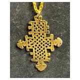 Gold-Tone Necklace Set with Monet Tassel Pendant, VTG Pins, Gold Tone Cross & Bulky Chain Necklaces