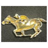 Gold-Tone Necklace Set with Monet Tassel Pendant, VTG Pins, Gold Tone Cross & Bulky Chain Necklaces