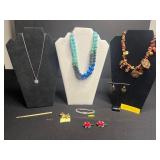 Karen Reed Necklace w Matching Earrings, Coral Bead Necklace, Carolee Scottie Dog Pin, Rhinestone Bracelet & More!