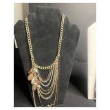 Gold-Tone Multi-Chain Necklace with Red Crystal Cluster Pendant Pin & More!