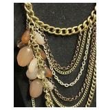 Gold-Tone Multi-Chain Necklace with Red Crystal Cluster Pendant Pin & More!