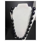 Black Bead Necklaces Set with Layered Silver Tone Chains & Dangling Earrings