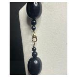 Black Bead Necklaces Set with Layered Silver Tone Chains & Dangling Earrings