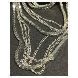 Black Bead Necklaces Set with Layered Silver Tone Chains & Dangling Earrings