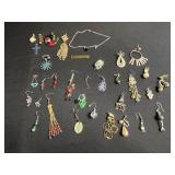 Lot of Assorted SINGLE Earrings w Silver Tone Chain w Charms