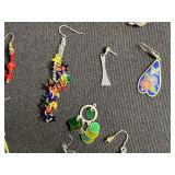 Lot of Assorted SINGLE Earrings w Silver Tone Chain w Charms