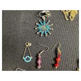 Lot of Assorted SINGLE Earrings w Silver Tone Chain w Charms