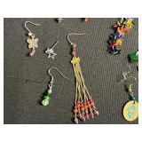 Lot of Assorted SINGLE Earrings w Silver Tone Chain w Charms