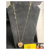 Gold-Tone Heart Filigree Pendant Necklace Set with Assortment of Earrings