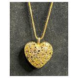 Gold-Tone Heart Filigree Pendant Necklace Set with Assortment of Earrings