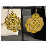 Tiger Eye Pendant & Assorted Costume Jewelry Lot: Silver Chains, Enamel Pendants & Colorful Earrings