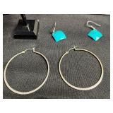 Tiger Eye Pendant & Assorted Costume Jewelry Lot: Silver Chains, Enamel Pendants & Colorful Earrings