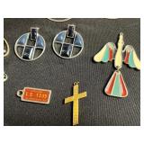 Tiger Eye Pendant & Assorted Costume Jewelry Lot: Silver Chains, Enamel Pendants & Colorful Earrings