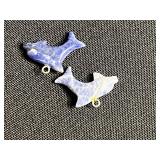 Carved Stone Animal Pendants with Gold Bails - Turquoise/Blue & Black Fin Shapes for Jewelry Making