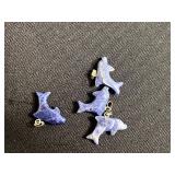 Carved Stone Animal Pendants with Gold Bails - Turquoise/Blue & Black Fin Shapes for Jewelry Making