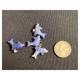 Carved Stone Animal Pendants with Gold Bails - Turquoise/Blue & Black Fin Shapes for Jewelry Making