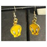 Tweety Bird Pendant w Matching Earrings & Assorted Enamel Charms - Cartoon & Food-Themed Charms for Jewelry Making