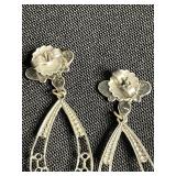 Vintage Costume Jewelry Set - Necklace w Religious Madonna & Pearl, Dragonfly, Animal Charm & Turquoise Bead Earrings