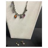 Vintage Costume Jewelry Lot - Inc Iridescent Crystal Cage Balls Necklace, Earrings & Beaded Necklace