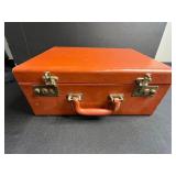 Vintage Red Case - Wood-Lid Interior, Beige Fabric, Brass Latches, Red Handle