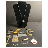 8-Ball Pendant Necklace on Ball Chain with Assorted Vintage Charms, Buckles & Keys for Jewelry Making