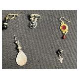 Leaf Pendant Necklace with Blue Enamel - Silver-Tone Leaf Overlay on Black Cord & Assorted SINGLE Earrings