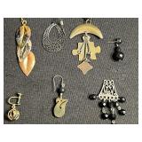 Leaf Pendant Necklace with Blue Enamel - Silver-Tone Leaf Overlay on Black Cord & Assorted SINGLE Earrings