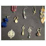 Leaf Pendant Necklace with Blue Enamel - Silver-Tone Leaf Overlay on Black Cord & Assorted SINGLE Earrings