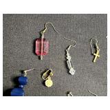 Leaf Pendant Necklace with Blue Enamel - Silver-Tone Leaf Overlay on Black Cord & Assorted SINGLE Earrings