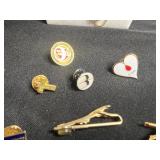 Vintage Costume Jewelry Lot w Layered Gold-Tone Necklace Set with Tie Clips, Pins & Charms