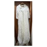 Beautiful VTG Bridal Gown - Ivory Lace Overlay with Pearl Embellishments, Button-Back & Veil - Approx SZ 12