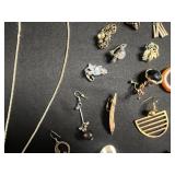 Large Lot of SINGLE Costume Assorted Earrings & Eyeglass Holder Chain