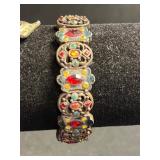VTG Stretch Bracelets - Enamel Flower-Linked with Gem Accents & Beaded Charm Pieces