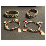 VTG Stretch Bracelets - Enamel Flower-Linked with Gem Accents & Beaded Charm Pieces