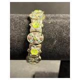 VTG Stretch Bracelets - Enamel Flower-Linked with Gem Accents & Beaded Charm Pieces