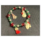 VTG Stretch Bracelets - Enamel Flower-Linked with Gem Accents & Beaded Charm Pieces