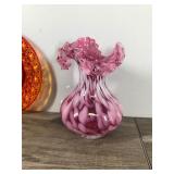 Vintage LE Smith Glass Amberina Plate & Vintage Fenton Pink Vase