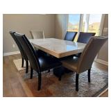Camila 7 Pc Dining Set Marble Table 6 Nailhead Chairs 70in
