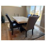 Camila 7 Pc Dining Set Marble Table 6 Nailhead Chairs 70in